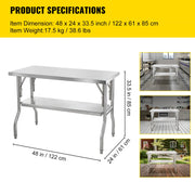 Bild in Galerie-Viewer laden, Amocart Folding Commercial Prep Table Commercial Worktable Workstation with Undershelf Folding Table for Home Kitchen