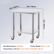 Bild in Galerie-Viewer laden, SucceBuy Stainless Steel Kitchen Worktable shelves Commercial Work Bench Table with Caster Wheels for Home Restaurant Storage