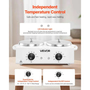 Charger l'image dans la visionneuse de galerie, SucceBuy Double chauffe-cire 1200ML double chauffe-cire professionnel pour l'épilation Chauffe-cire électrique réglable pour la maison