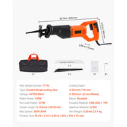 Bild in Galerie-Viewer laden, SucceBuy Corded Reciprocating Saw 120 Volt 7.5 Amp 2800 SPM Variable Speed, 1-1/8 inch Stroke Length Electric Reciprocating Saw