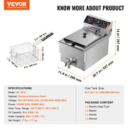 Load image into Gallery viewer, SucceBuy Commercial Deep Fryer Electric Countertop Fryer with Basket Stainless Steel Single Oil Fryer with Time & Temp Control - AMOCART