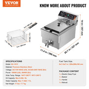 Load image into Gallery viewer, Amocart Commercial Deep Fryer Electric Countertop Fryer with Basket Stainless Steel Single Oil Fryer with Time & Temp Control