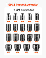 Load image into Gallery viewer, SucceBuy Impact Socket Set 1/2 Inches 19 Piece Impact Sockets Standard Socket Assortment 1/2 Inches Drive Socket Set - AMOCART