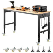 Load image into Gallery viewer, SucceBuy 60-Inch Adjustable Workbench 2000 lbs Load Work Bench with Power Outlet Wheels and Pegboard for Garage Workshop Home