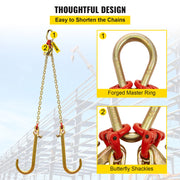 Load image into Gallery viewer, SucceBuy G80 V Bridle Chain 5/16" x 2' Towing Chain Bridle with 15" J & T & Grab Hooks Chain Bridle for Flatbed Truck Transport - AMOCART