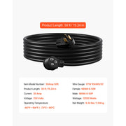 Load image into Gallery viewer, SucceBuy 30-Amp/50-Amp Generator Extension Cord 50 Foot 250 Volts 7500/12500 Watts Power Cable with Storage Bag for Generators - AMOCART