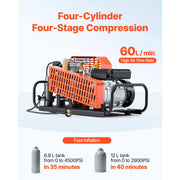 Charger l'image dans la visionneuse de galerie, Amocart PCP Air Compressor 4500PSI/30Mpa Diving Scuba 60 L/min Four-Cylinder Auto Stop PCP Rifle Pump with Fan Cooling System