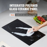 Bild in Galerie-Viewer laden, Amocart 12 inch Electric Cooktop 2 Burners Built-in Electric Stove Top Ceramic Top Radiant Cooktop w/ Glass Panel Knob Control