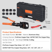 Load image into Gallery viewer, SucceBuy Copper Pipe Crimping Tool Hydraulic Driven Press Tool with 3/8" 1/2" 5/8" 1" Jaws for ASTM F1807 Pex Pipe Copper Ring - AMOCART