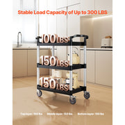 Bild in Galerie-Viewer laden, Amocart 3-Tier 300/500Lbs Rolling Utility Cart Storage Rack with Swivel Wheels Food Service Trolley for Office Kitchen Bathroom