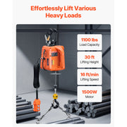 Load image into Gallery viewer, SucceBuy 3-in-1 1100Lbs Electric Hoist Winch 1500W Portable Power Winch 30 ft Lifting Height for Garage Warehouse Factory Towing