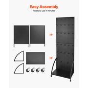 Load image into Gallery viewer, SucceBuy Standing Pegboard Display with Casters & 30 Hooks Thickened Steel Peg Board Panel for Retail Store Jewelry Shop