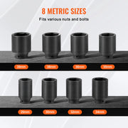Load image into Gallery viewer, SucceBuy Axle Nut Impact Socket Set 1/2" Drive Deep 12-Point 8-Piece Metric Spindle Nut Socket Set CR-MO Heat Treated Socket Set