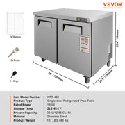 Load image into Gallery viewer, Amocart 28in 48in Undercounter Worktop Refrigerator Stainless Steel Refrigerated Food Prep Station Fan Cooling for Bar