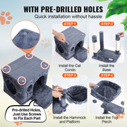 Load image into Gallery viewer, Amocart Cat Tree for Indoor Cats Cat Tower with Cat Condo Sisal Scratching Post HammockTop Perch Jumping Platforms Dark Grey