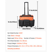 Charger l'image dans la visionneuse de galerie, SucceBuy 110 lbs Rolling Tool Bag 27 Pockets Roller Tool Bag on Wheels with Adjustable Telescoping Handle for Construction Tools