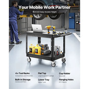 Load image into Gallery viewer, SucceBuy 550 lbs Utility Service Cart Two-Shelf Plastic Hand Dolly Cart with 360° Swivel Wheels for Warehouse Garage Cleaning - AMOCART