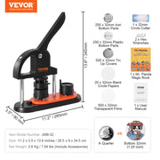 Load image into Gallery viewer, SucceBuy Button Maker 25/32/58 Pin Maker with Button Parts Ergonomic Arc Handle Punch Press Kit Button Maker Machine