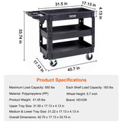 Load image into Gallery viewer, SucceBuy 2/3 Shelf Utility Service Cart Dolly with 360° Swivel Wheels Ergonomic Storage Handle for Warehouse/Garage/Cleaning