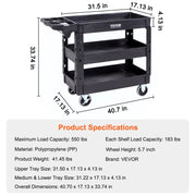 Load image into Gallery viewer, Amocart 2/3 Shelf Utility Service Cart Dolly with 360° Swivel Wheels Ergonomic Storage Handle for Warehouse/Garage/Cleaning