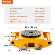 Load image into Gallery viewer, SucceBuy 6T Machinery Skate Dolly Industrial Mover with 4 Wheels and 360° Rotation Non-Slip Cap for Warehouse Workshop Factory - AMOCART