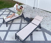 Bild in Galerie-Viewer laden, 3pc Aluminum Outdoor Chaise Lounge Set Adjustable Recliner with Side Table Wheels for Poolside Sunbathing Custom