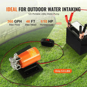 Load image into Gallery viewer, Amocart Water Transfer Pump 12V DC 360GPH 1/10HP Portable Electric Utility Pump with 6ft Suction Hose Kit Impeller Garden Use