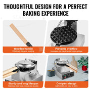 Load image into Gallery viewer, Non-Stick Stainless Steel Bubble Puff w/180° Rotatable 2 Pans & Wooden Handles SucceBuy Commercial Egg Bubble Waffle Maker 1400W