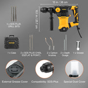 Load image into Gallery viewer, SucceBuy 1500W Rotary Hammer Drill Max Drilling 32mm 4 Modes Plus Corded Demolition Chipping Metal Concrete Breaker Jackhammer