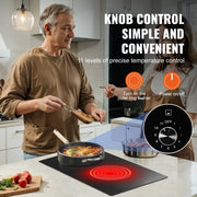 Bild in Galerie-Viewer laden, SucceBuy 12 inch Electric Cooktop 2 Burners Built-in Electric Stove Top Ceramic Top Radiant Cooktop w/ Glass Panel Knob Control