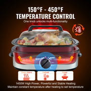 Load image into Gallery viewer, SucceBuy Electric Roaster Oven 24 QT Turkey Roaster Oven with Self-Basting Lid 1450W Roaster Oven Defrost&Warm Function Silver - AMOCART