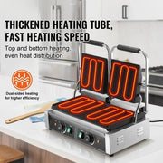 Charger l'image dans la visionneuse de galerie, Amocart Commercial Panini Grill 3600W Electric Sandwich Panini Maker 19"x9" Full Grooved Enamel Plate for Hamburger Steak Bacon