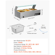 Bild in Galerie-Viewer laden, Amocart Commercial Food Warmer Electric Stainless Steel Steam Food Warmer with Glass Cover Countertop Buffet Bain Marie w/ Soup