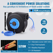 Load image into Gallery viewer, SucceBuy Retractable Extension Cord Reel 30FT Lighted Triple Tap Outlet 10 Amp Circuit Breaker 4.5FT Lead-in Cord Electrical Use - AMOCART