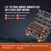 Charger l'image dans la visionneuse de galerie, Amocart 23PCs 1/2" Drive Impact Socket Set Socket Set SAE (7/16" -1")& Metric (13-24mm) 6 Point Cr-V Alloy Steel Auto Repair
