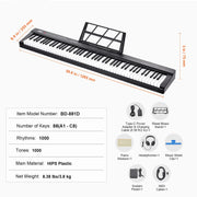 Load image into Gallery viewer, Amocart 88 Key Digital Piano Keyboard Semi Weighted Keys Full Size Electric Portable Keyboard Piano Set 1000 Tone for Beginners
