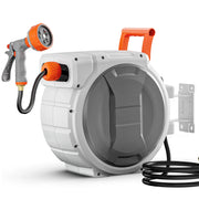 Load image into Gallery viewer, SucceBuy 5/8 Inch x 100ft Retractable Garden Hose Reel with 9 Patterns Nozzle Upgraded Slow Return System and 180°Swivel Bracket