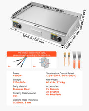 Load image into Gallery viewer, SucceBuy Commercial Electric Griddle 50-300°C Adjustable Temp Control, Stainless Steel Countertop Flat Top Grill for Steak Panc