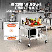 Load image into Gallery viewer, SucceBuy Stainless Steel Work Table Commercial Food Prep Worktable with 4 Wheels Heavy Duty Prep Worktable for Restaurant Home