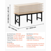 Load image into Gallery viewer, SucceBuy 5000 lbs Adjustable Workbench 72/96 x 24in Oak Wood Top Workstation with 4 AC Outlets Hardwood Worktable for Garage