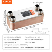 Load image into Gallery viewer, Amocart Heat Exchanger 5"x 12" 80 Plates Brazed Plate Stainless Steel For Floor Heating Water Heating Snow Melting Beer Cooling