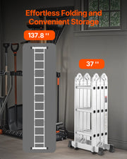 Load image into Gallery viewer, SucceBuy Multi-Purpose Folding Ladder 7-in-1 Tall Step Ladder A Frame Adjustable Telescoping for Household Outdoor Work