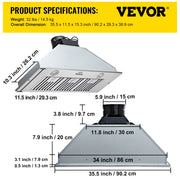 Load image into Gallery viewer, SucceBuy Built-in Range Hood 800/900CFM 3/4-Speed 30/36 Inch Stainless Steel with LED Lights Baffle Filters Ducted Convertible - AMOCART
