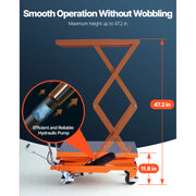 Load image into Gallery viewer, SucceBuy Hydraulic Lift Table 500lbs Capacity 47.2" Lifting Height Double Scissor Lift Table Cart with Wheels for Transportation - AMOCART