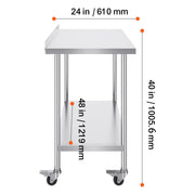 Load image into Gallery viewer, SucceBuy Stainless Steel Work Table Commercial Food Prep Worktable with Casters Heavy Duty Prep Worktable for Restaurant Home - AMOCART