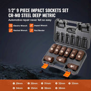 Charger l'image dans la visionneuse de galerie, Amocart 1/2" Drive Impact Socket Set 9 Piece Deep Socket Set Metric 29-38mm 6 Point Cr-Mo Alloy Steel for Auto Repair