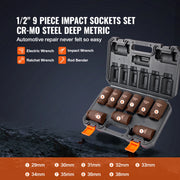 Load image into Gallery viewer, SucceBuy 1/2" Drive Impact Socket Set 9 Piece Deep Socket Set Metric 29-38mm 6 Point Cr-Mo Alloy Steel for Auto Repair