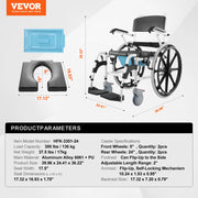 Load image into Gallery viewer, SucceBuy Shower Wheelchair 17.5in Bathroom Wheelchair for Inside Shower Adjustable Rolling Shower Chair for Disabled Adult - AMOCART