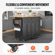 Load image into Gallery viewer, SucceBuy 43" Kitchen Island Cart Wood Top Mobile Carts with Storage Cabinet Rolling Table with Leaf Spice Rack Towel Bar Black - AMOCART