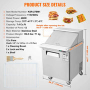 Load image into Gallery viewer, SucceBuy 28" Commercial Refrigerator Sandwich & Salad Prep Table 7.4 Cu. Ft Stainless Steel Refrigerated Food Prep Station
